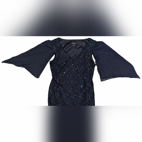 Connected Apparel Women's Large 12 Navy Blue Lined Sequin Sparkle Maxi Dress - Picture 4 of 8